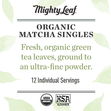 Mighty Leaf Tea, Organic Matcha Green Tea Powder - 100% Unsweetened Japanese Matcha, 12 Single Serve Packets