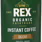 REX COFFEE Organic Fairtrade Decaf Instant Coffee – Naturally Decaffeinated Arabica, 7.05 oz Resealable Pouch