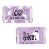 Distinctivs Purple A Little Boo is Almost Due Girl Baby Shower Favors Mini Candy Bar Wrappers for Halloween Baby Shower, 42 Coun