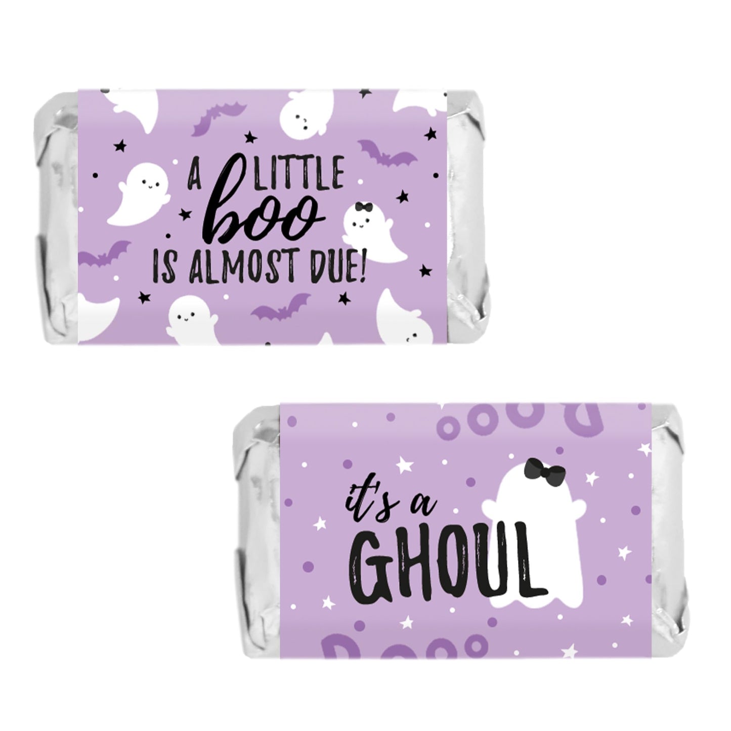 Distinctivs Purple A Little Boo is Almost Due Girl Baby Shower Favors Mini Candy Bar Wrappers for Halloween Baby Shower, 42 Coun