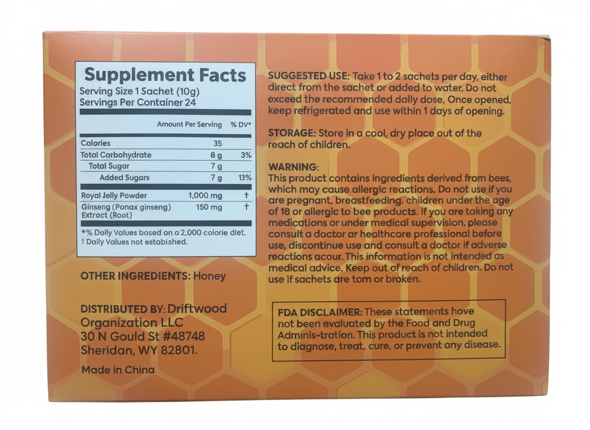 Alpha Performance Royal Jelly Honey - Extra Strength Herbal Superfood Supplement, 24 Packets, Raw Energy, No Added Sugar