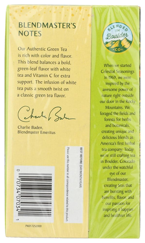 Celestial Seasonings, Tea Grn Authentic, 20 Bg, (Pack Of 6)