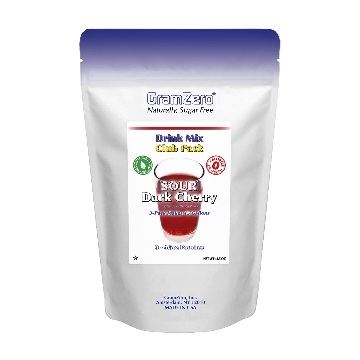 Gramzero Sour Dark Cherry Zero Calorie Sugar Free Drink Mix, Great For Nutrition Club Loaded Tea, Stevia Sweetened
