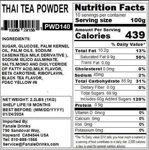 Fanale Premium Thai Iced Bubble Tea Flavoring Powder | Perfect For Baking, Smoothies, Desserts And Drinks | Instant Flavoring Po