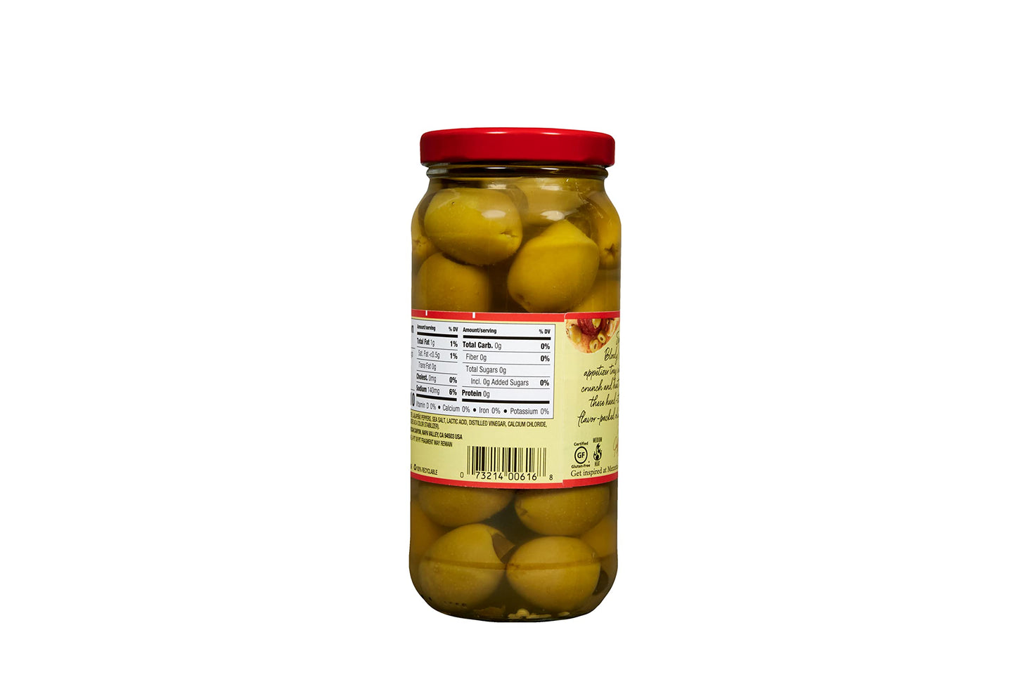 Mezzetta Jalapeno Stuffed Olives, Medium Heat, Gluten Free, Keto, 10 Ounce Jar, Pack of 6