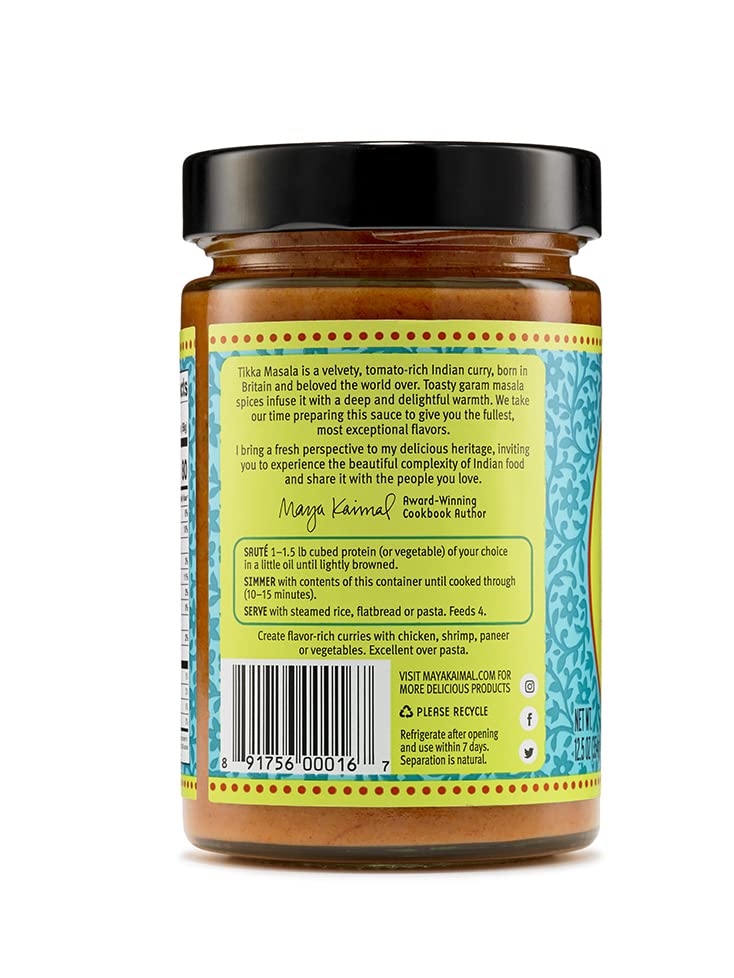 Maya Kaimal Tikka Masala Sauce, Mild Indian Simmer Sauce With Tomato And Garammasala Spices. Vegetarian, Gluten Free, 12.5 Oz