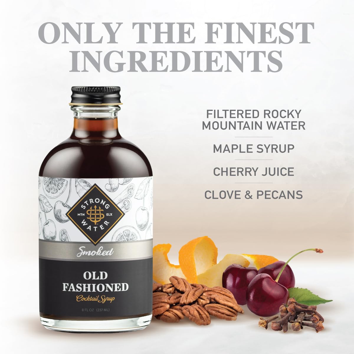 Strongwater Smoked Old Fashioned Cocktail Mixer - Handcrafted Syrup with Tea, Sugar, Citrus & Cherry - 8 Fl Oz