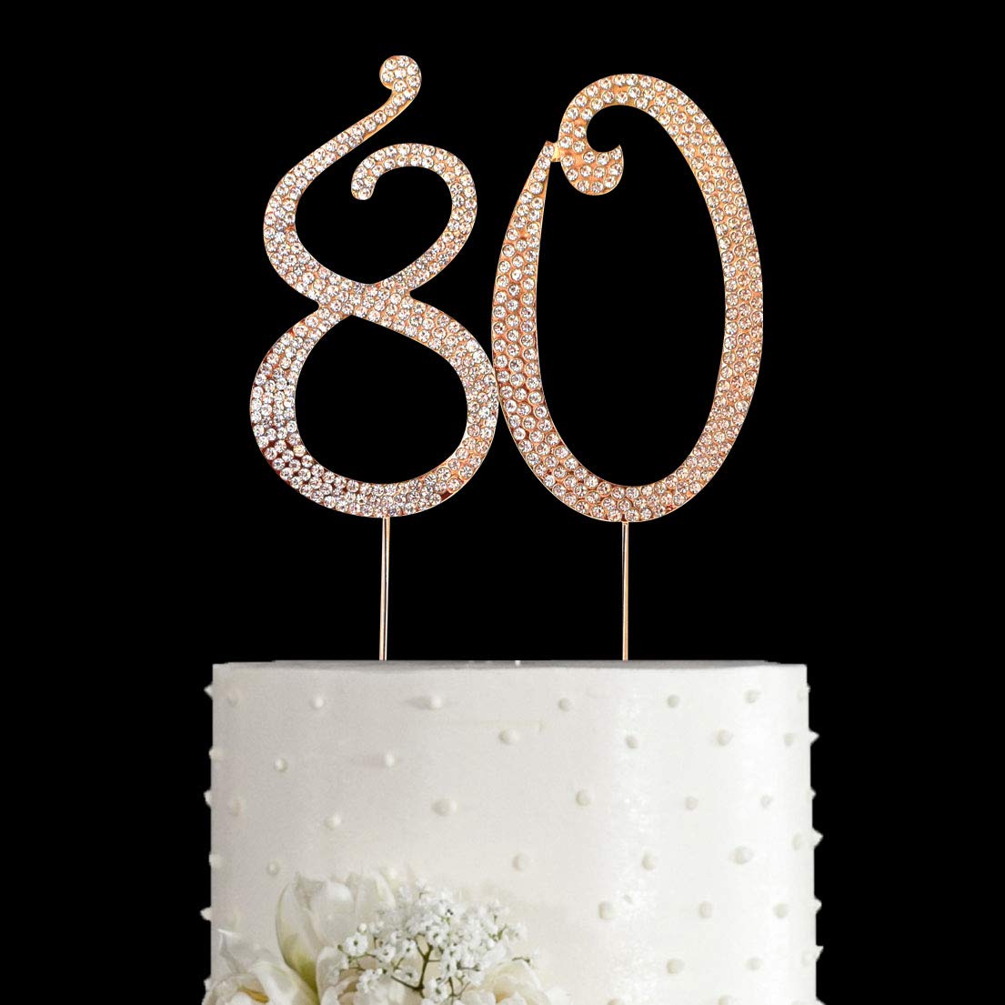 MAGJUCHE Gold Crystal Cake Topper - Number 80 Rhinestones for 80th Birthday Party Decoration, Gold, Model Gold-80-rhinestones-topper
