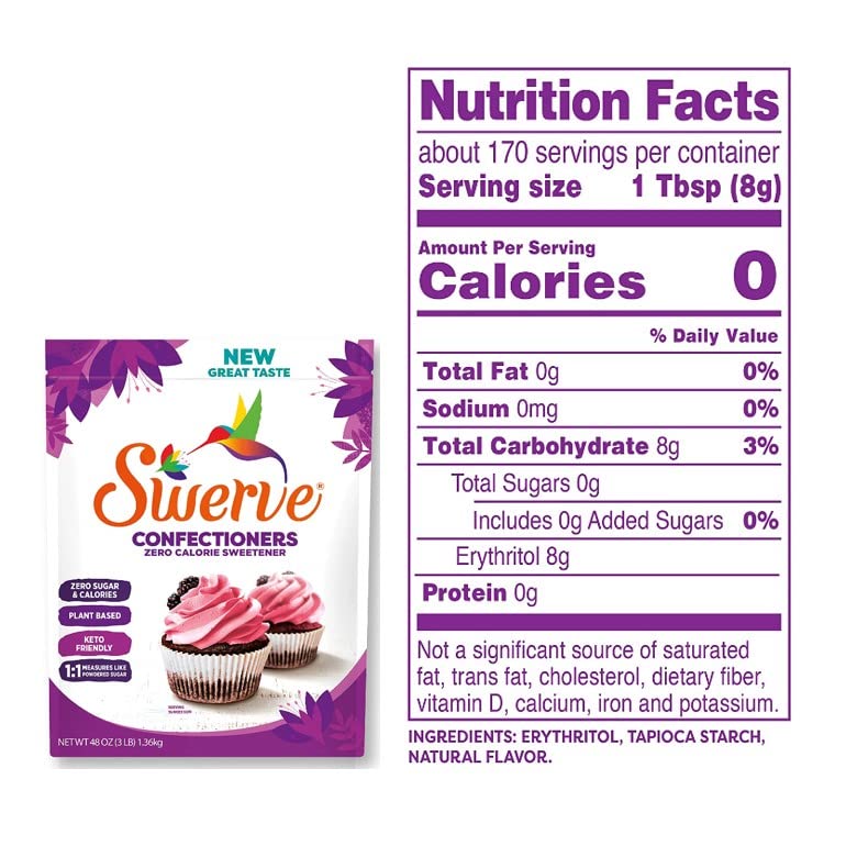 Swerve Ultimate Sugar Replacement Sweetener, Confectioners Sugar Substitute, Zero Calorie, Keto Friendly, Zero Sugar, Non-Glycem