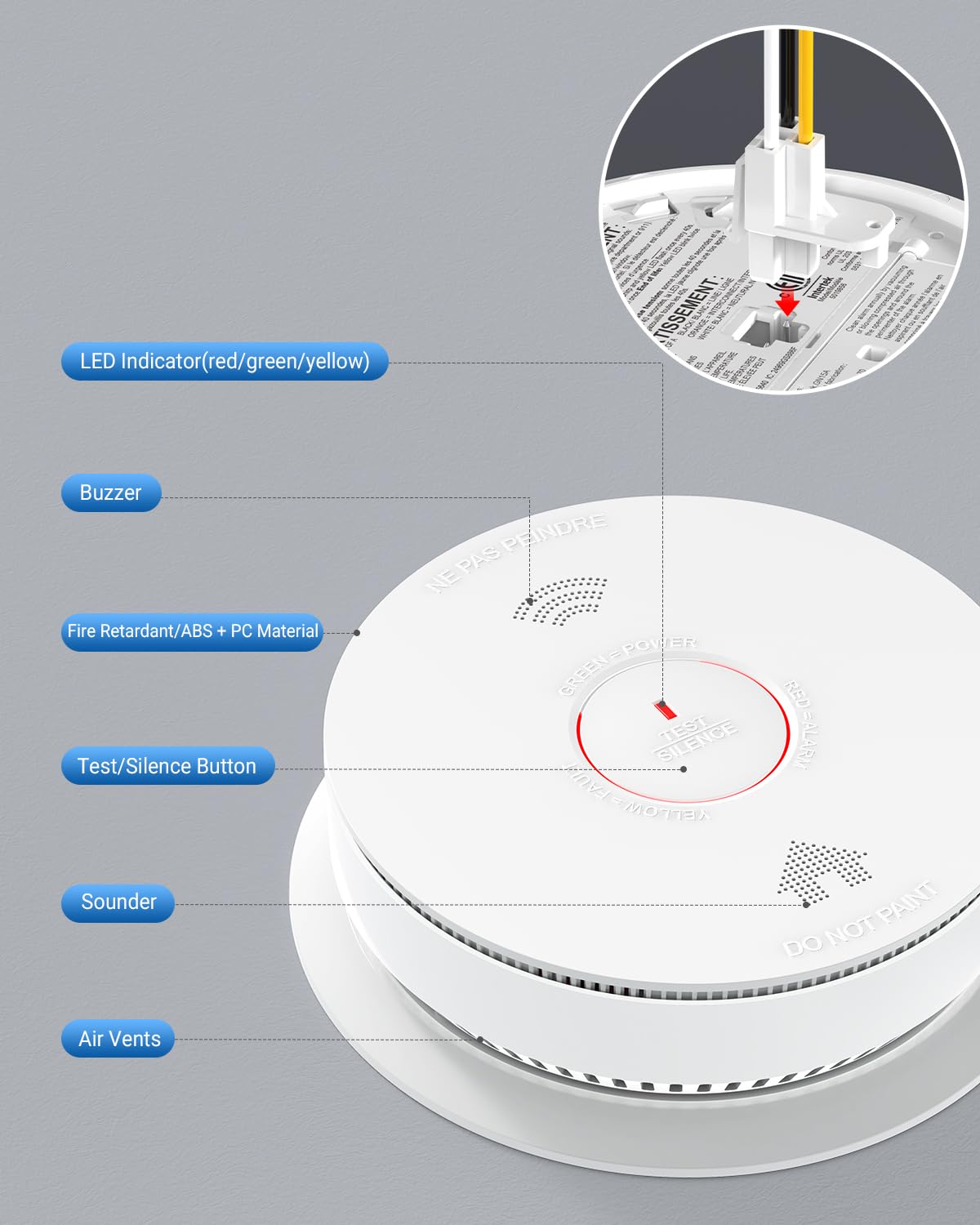 Siterwell Hardwired Interconnected Smoke Detector Carbon Monoxide Detector Combo With 2 Aa Batteries Back Up, 2 In 1 Smoke And C