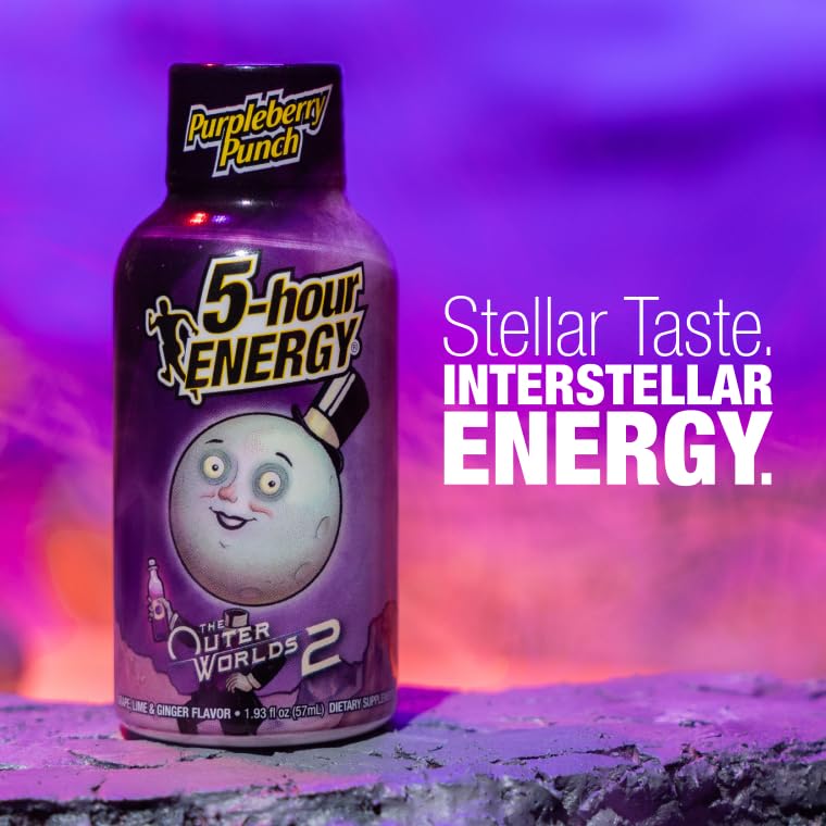 5-hour Energy Shots Outer Worlds 2 Purpleberry Punch Flavor  1.93 Fl Oz  Pack of 24