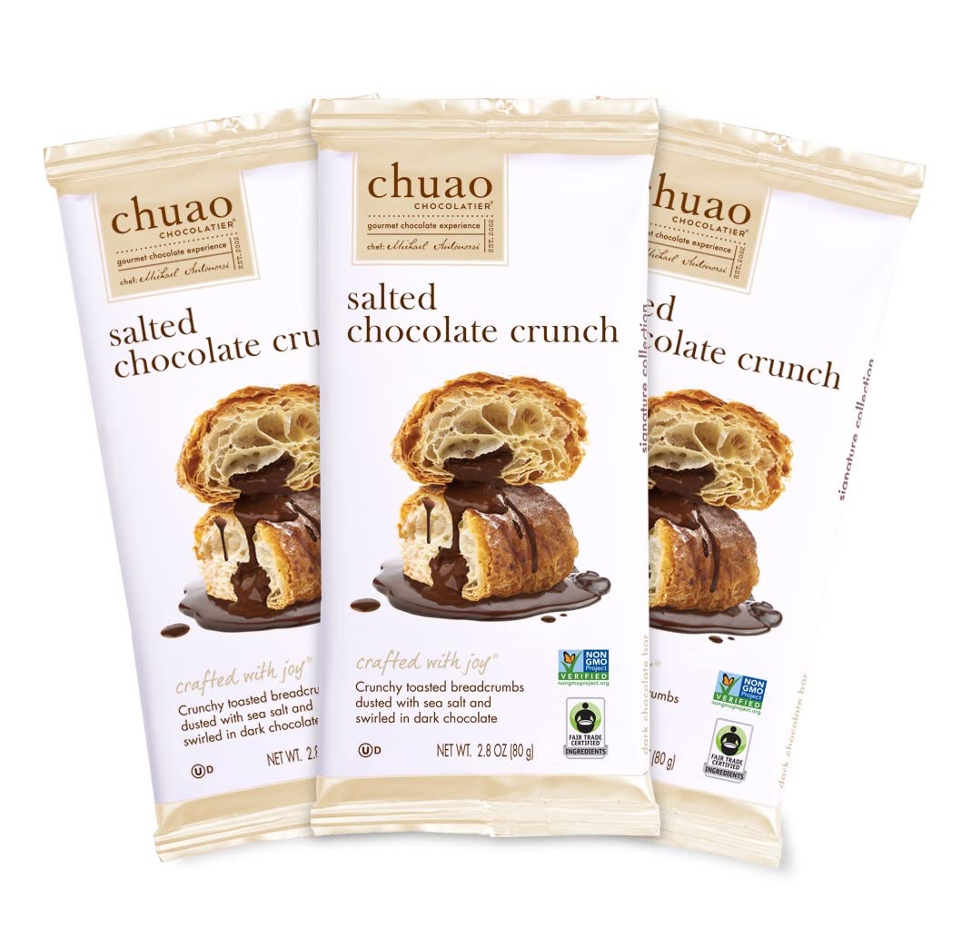 Chuao Chocolatier Salted Chocolate Crunch Dark Chocolate Bars | Gourmet Sea Salt Artisan No Preservatives | For Gift Baskets, Christmas, Valentines Day, Gifts for Women, Men, Birthday, Thank You, Care Package | 3 Pack