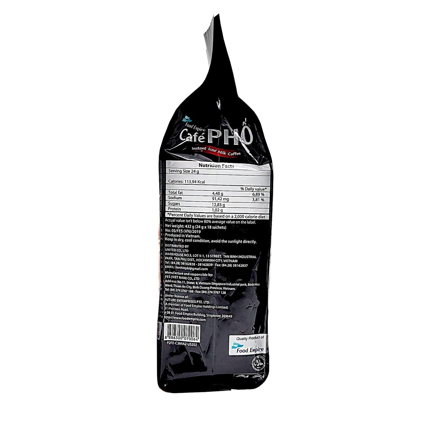 Food Empire Caf   Pho Cafe Pho Vietnamese 3In1 Instant Coffee Mix, Iced Milk Coffee, Sua Da, Single Serve Packets, Bag Of 18 Sac