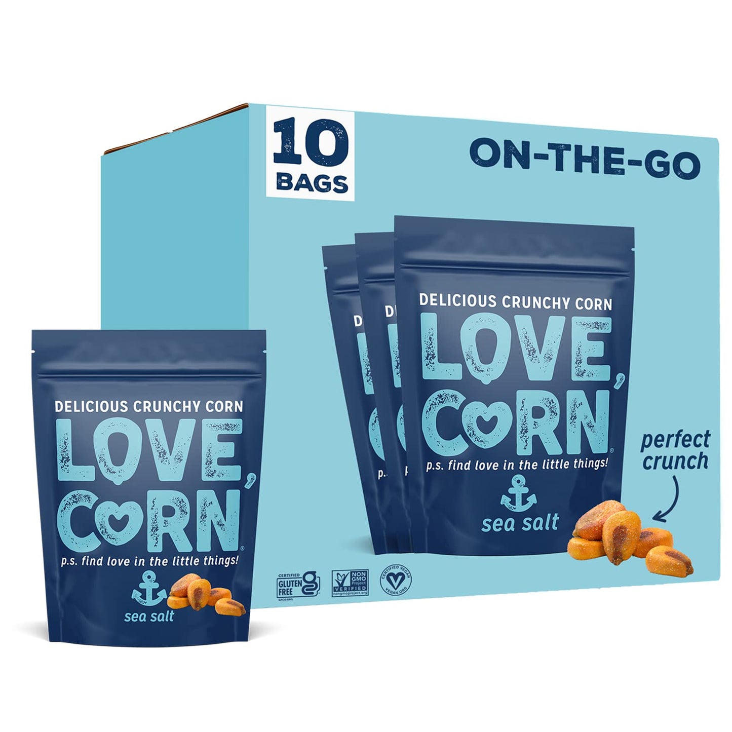 Love Corn Sea Salt 1.6Oz X 10 Bags - Delicious Crunchy Corn - Healthy Family Snacks - Gluten Free, Kosher, Non-Gmo - Alternative
