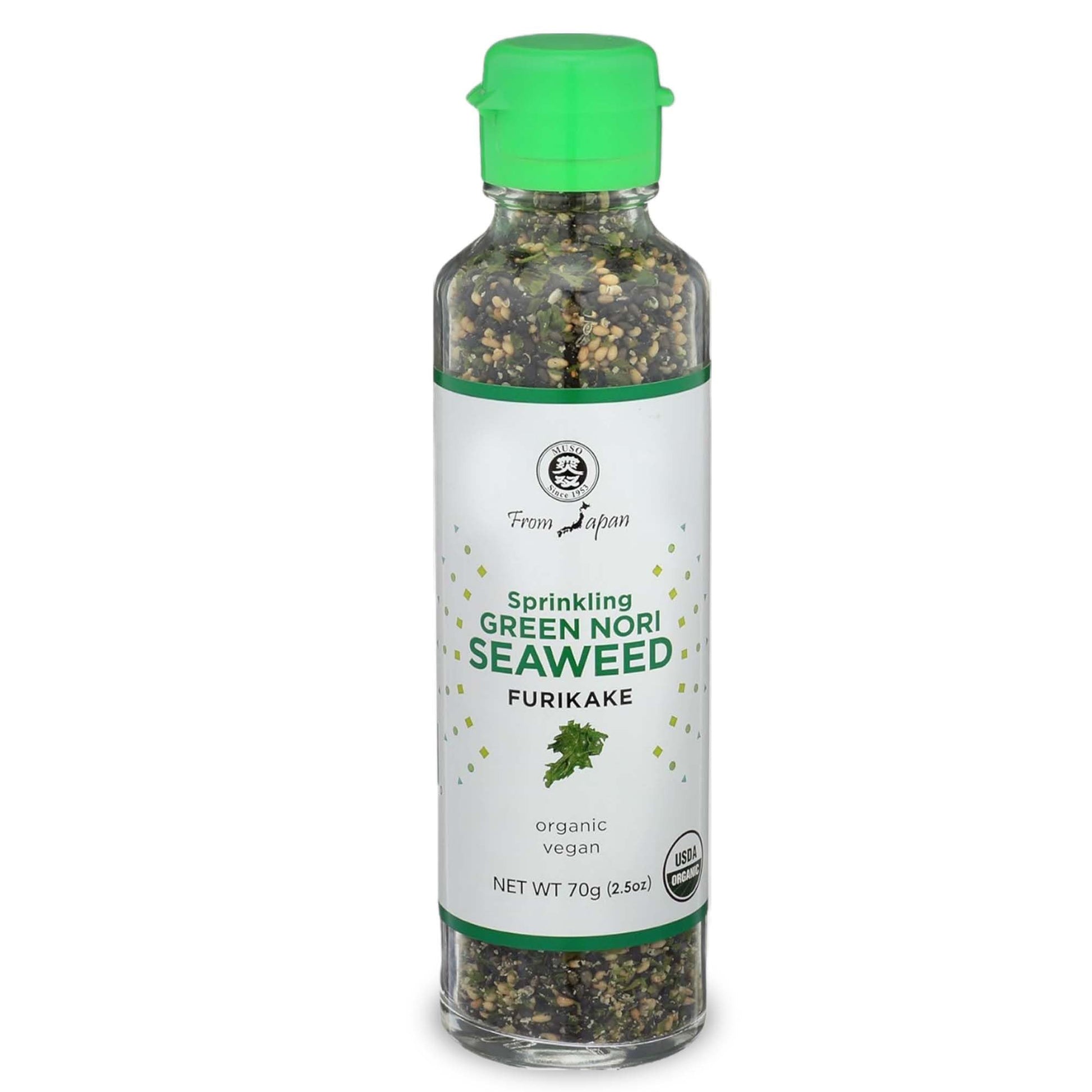 Muso From Japan - Green Nori Seaweed Furikake, Vegan-Friendly, No Additives, Usda Organic Seasoning For Rice, Sushi, Salads - 2.5 Oz Pack Of 1