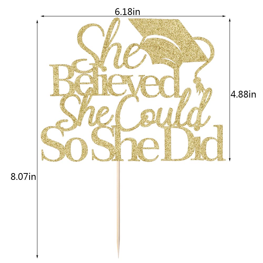 Qertesl She Believed She Could So She Did Cake Topper,2024 Graduation Cake Topper,Graduation Decorations For Girls,2024 High Sch