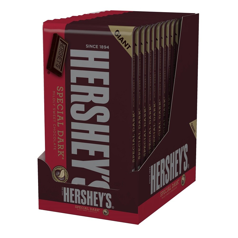 HERSHEYS SPECIAL DARK Mildly Sweet Chocolate Candy, Individually Wrapped, 6.8 oz Giant Bars (12 Count)