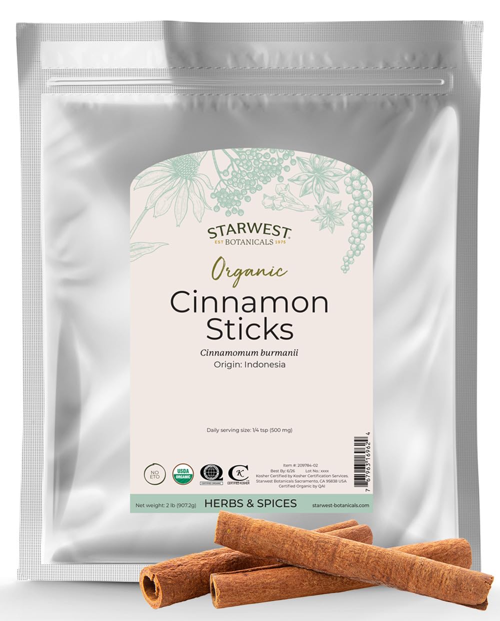 Starwest Botanicals Certified Organic Cinnamon Sticks, 2 lb, 2 3/4 Length | For Baking, Cooking & Beverages | Non-GMO, Kosher Ce