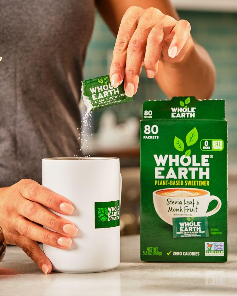 Whole Earth Sweetener Co. NATURE SWEET Stevia & Monk Fruit Sweetener  Erythritol Sweetener  Sweet Leaf Stevia Packets  Sugar Substitute  Natural Sweetener  80 Count
