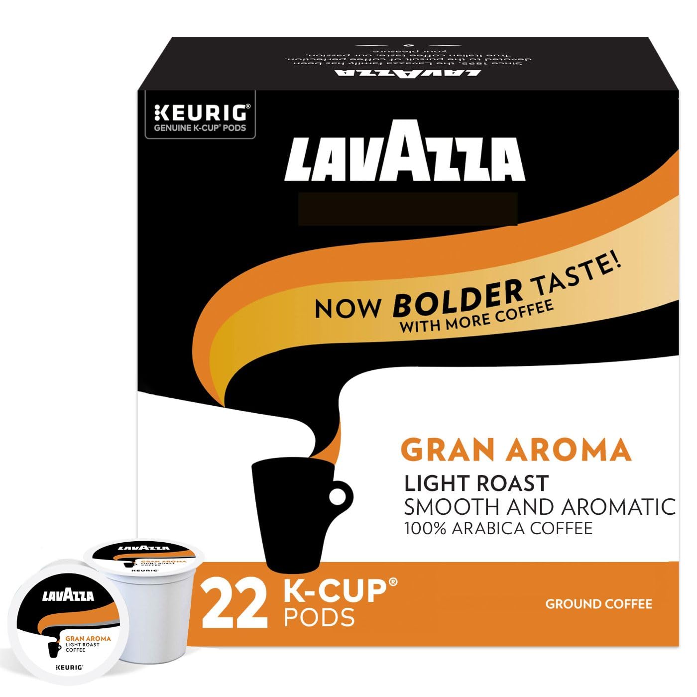 Lavazza Gran Aroma Single-Serve Coffee K-Cup® Pods For Keurig® Brewer, 22 Count (Pack Of 4) Balanced Light Roast With Floral Aroma And Notes Of Citrus, 100% Arabica