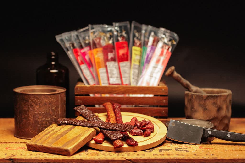 Jerky.com Exotic Meat Sticks Gift Bag | Wild Game Jerky Sampler with Venison, Elk & Wild Boar | 12pc High Protein Jerky Variety