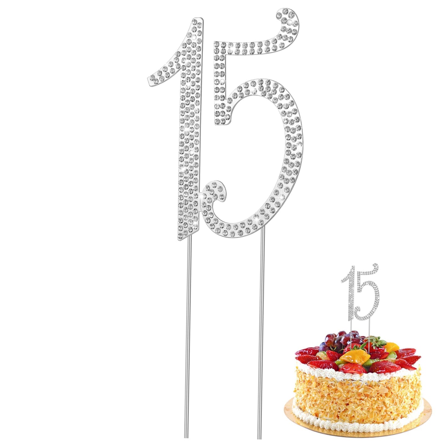 Aboofan 15 Cake Topper 15Th Birthday Or Anniversary Party Number 15 Crystal Rhinestones 15Th Cake Decoration For Happy 15Th Birt