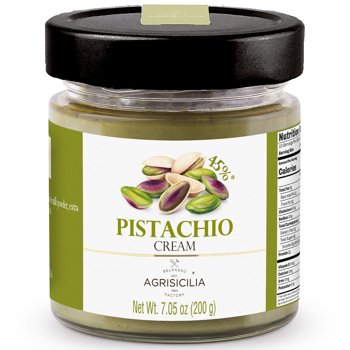 Agrisicilia Pistachio Cream Spread - Authentic Italian  45% Sicilian Pistachios  Glass Jar  Perfect For Dubai Chocolate Bars  Pastries  Desserts & Gourmet Recipes  With Box Packaflavor Blendg (7.05 Oz  45% Pistachio)