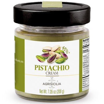 Agrisicilia Pistachio Cream Spread - Authentic Italian  45% Sicilian Pistachios  Glass Jar  Perfect For Dubai Chocolate Bars  Pastries  Desserts & Gourmet Recipes  With Box Packaflavor Blendg (7.05 Oz  45% Pistachio)