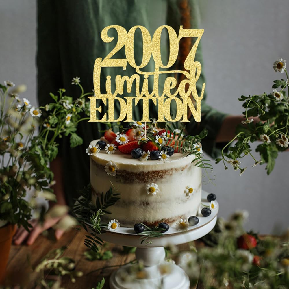 Yetxel Cake Topper - Limited Edition 2007 - Handmade Golden Glitter - 18th Birthday Decoration for Men and Women