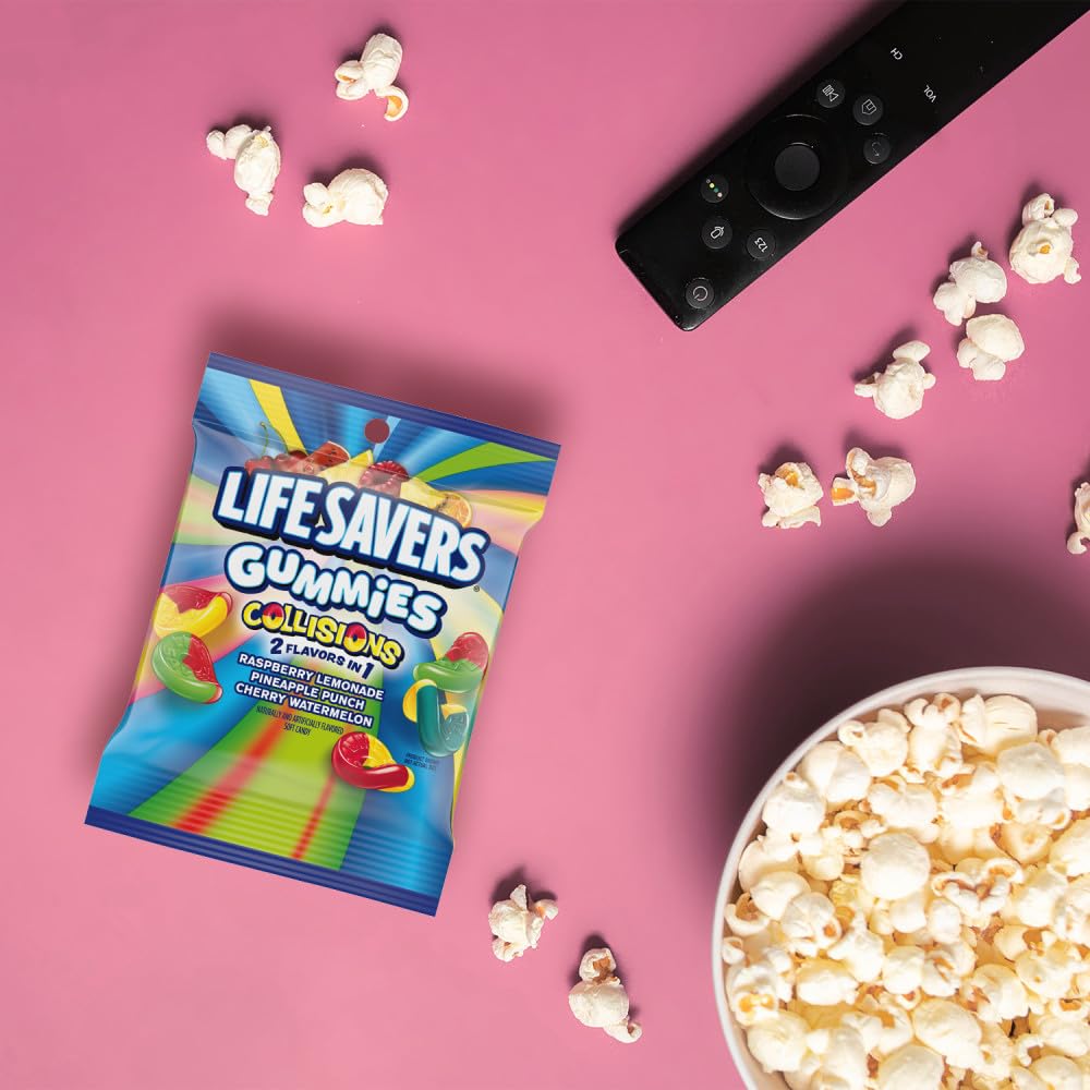 LIFE SAVERS Gummies Collisions 2 Flavors in 1 Soft Chewy Fruit Gummy Candy  4.6 Oz  Bulk Candy Pack of 12