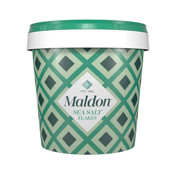 Maldon Salt Company Sea Salt Flakes, Handcrafted Gourmet, 20 oz Resealable Tub, Kosher