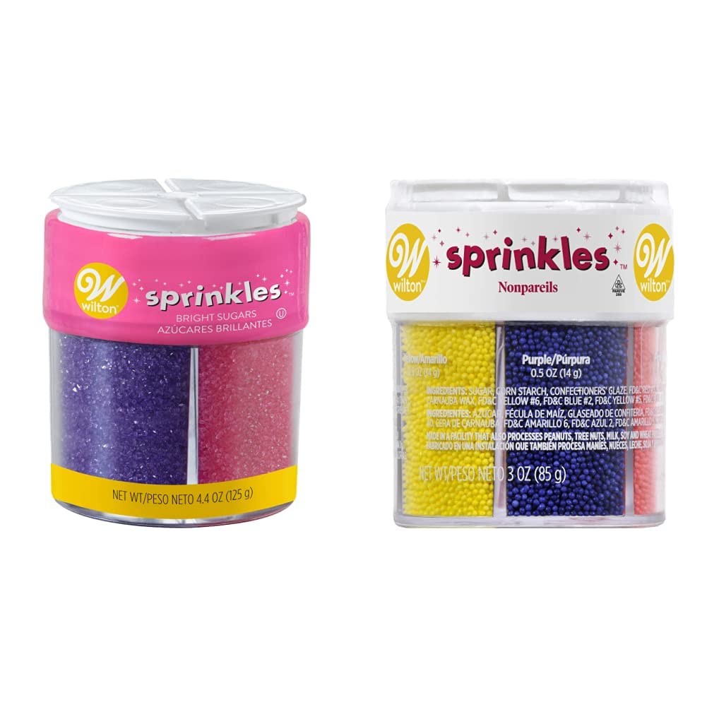 Wilton Colored Sugar Sprinkles Medley + Wilton Nonpareils 6 Mix Sprinkle Assortment Baking Supplies