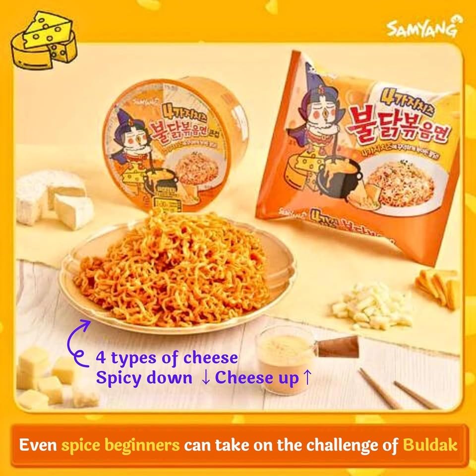 Samyang Buldak Hot Spicy Chicken Ramen Noodle Korean Stir-Fried Ramen, 1 Pack For Each Flavor (10, Carbonara, Cream Carbonara, K
