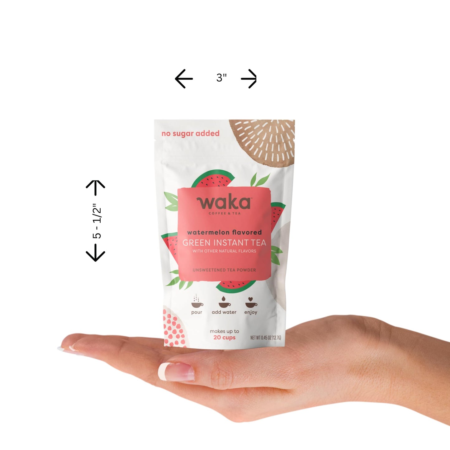 Waka Instant Green Tea Mix, Watermelon Flavor, Unsweetened Powder, 0.45 Ounce