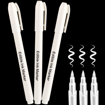 Fanika 3pcs White Edible Markers for Cookie Decorating, Food Coloring Marker Pens Food Grade Single Tip, Edible Pens for Cookie 