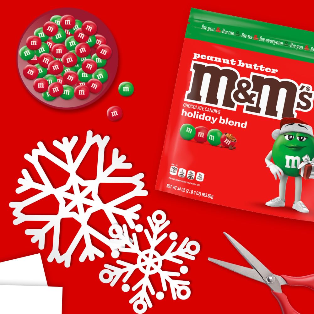M&MS Peanut Butter Red & Green Milk Chocolate Christmas Candy  34 Oz Resealable Bag