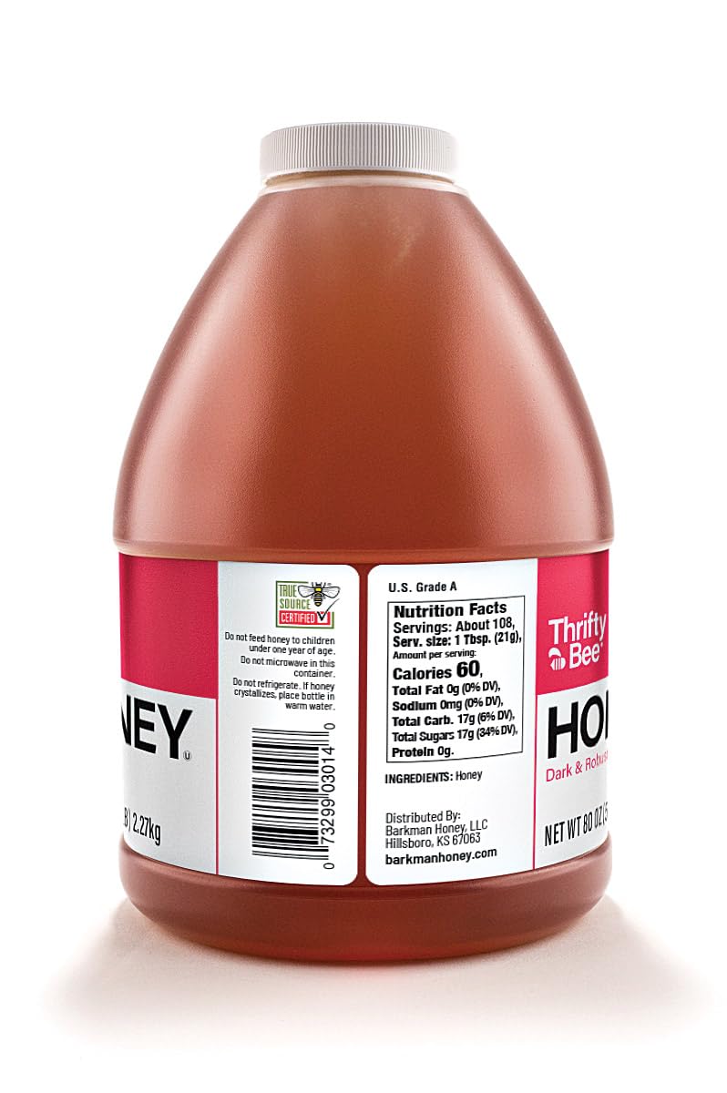 Thrifty Bee Honey - Light Amber Bulk Honey Jug, 80 Ounce (5 LB)