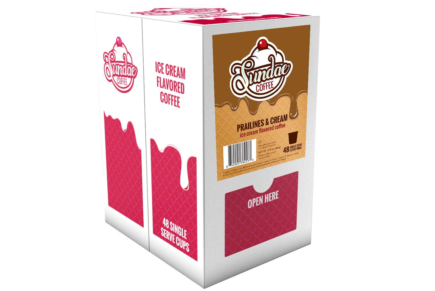Sundae Ice Cream Flavored Coffee Pods, Compatible With 2.0 Keurig K-Cup Brewer, (Pralines And Cream) 48 Count