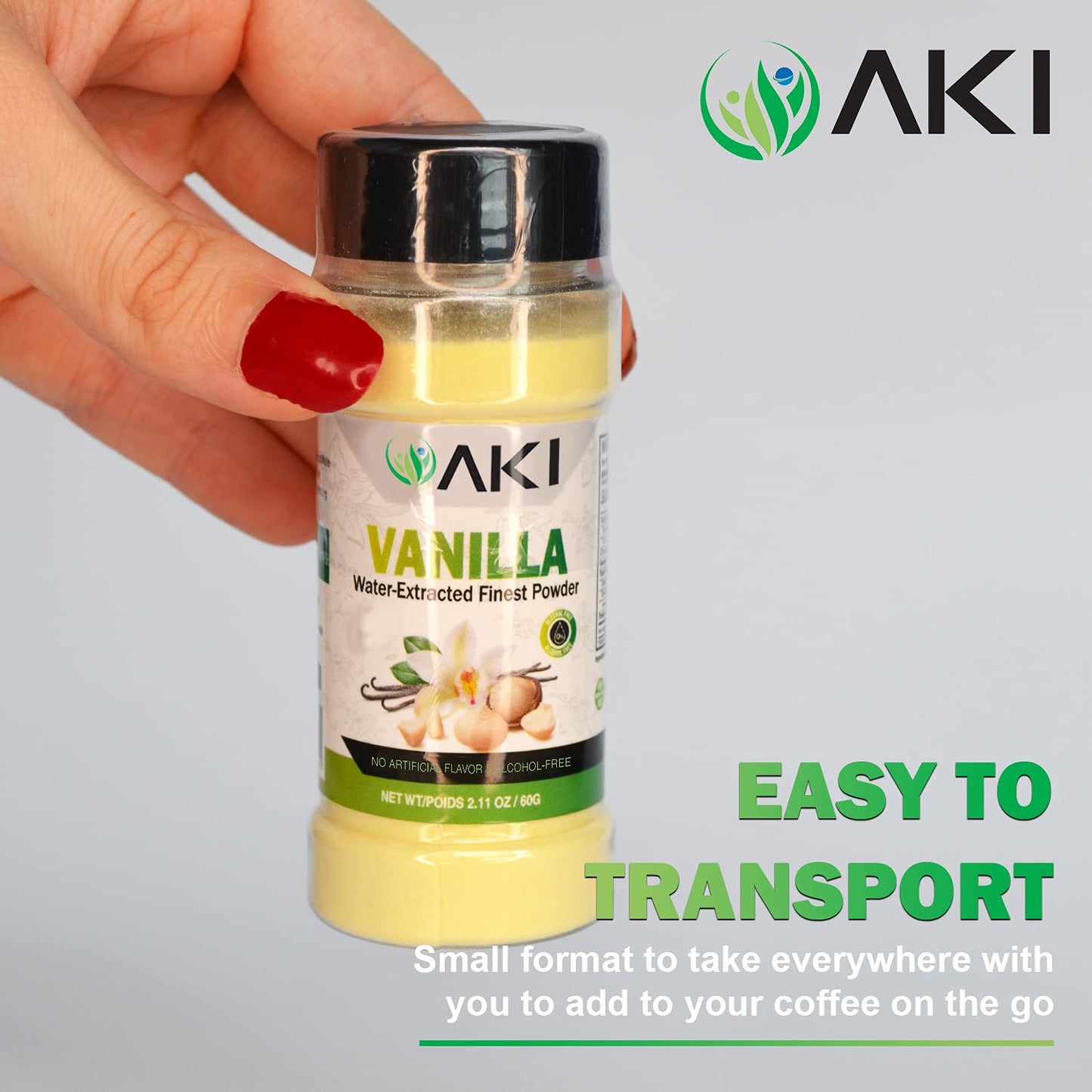 Aki Vanilla Water Extracted Powder From Authentic Beans For Flavoring, Cooking, Baking & Smoothies - Sugar Free &   Free - Added 2% Monk Fruit Sweetener - Non-Gmo & Vegan (2.11Oz/60G)