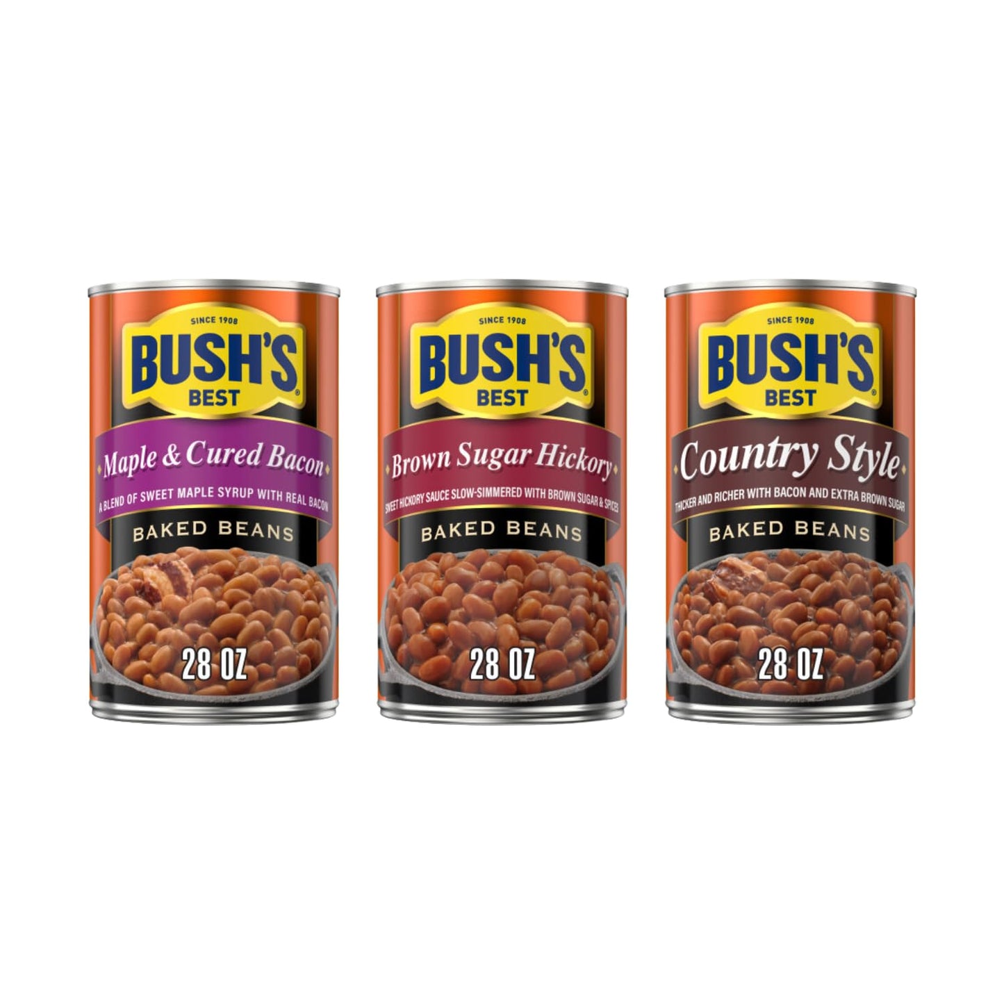 Bushs Best Baked Beans Variety Pack, Sweet Country Maple, Brown Sugar Hickory, Country Style, 84 Ounce (Pack of 1)