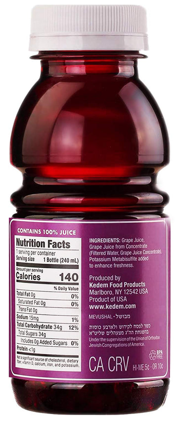 Kedem Grape Juice, 8Oz Bpa Free Plastic Bottle (12 Pack) Made With Concord Grapes, Certified Kosher