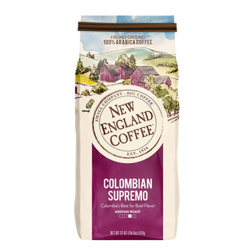 New England Coffee Colombian Supremo Medium Roast Ground Coffee, 22oz Bag (Pack of 1)