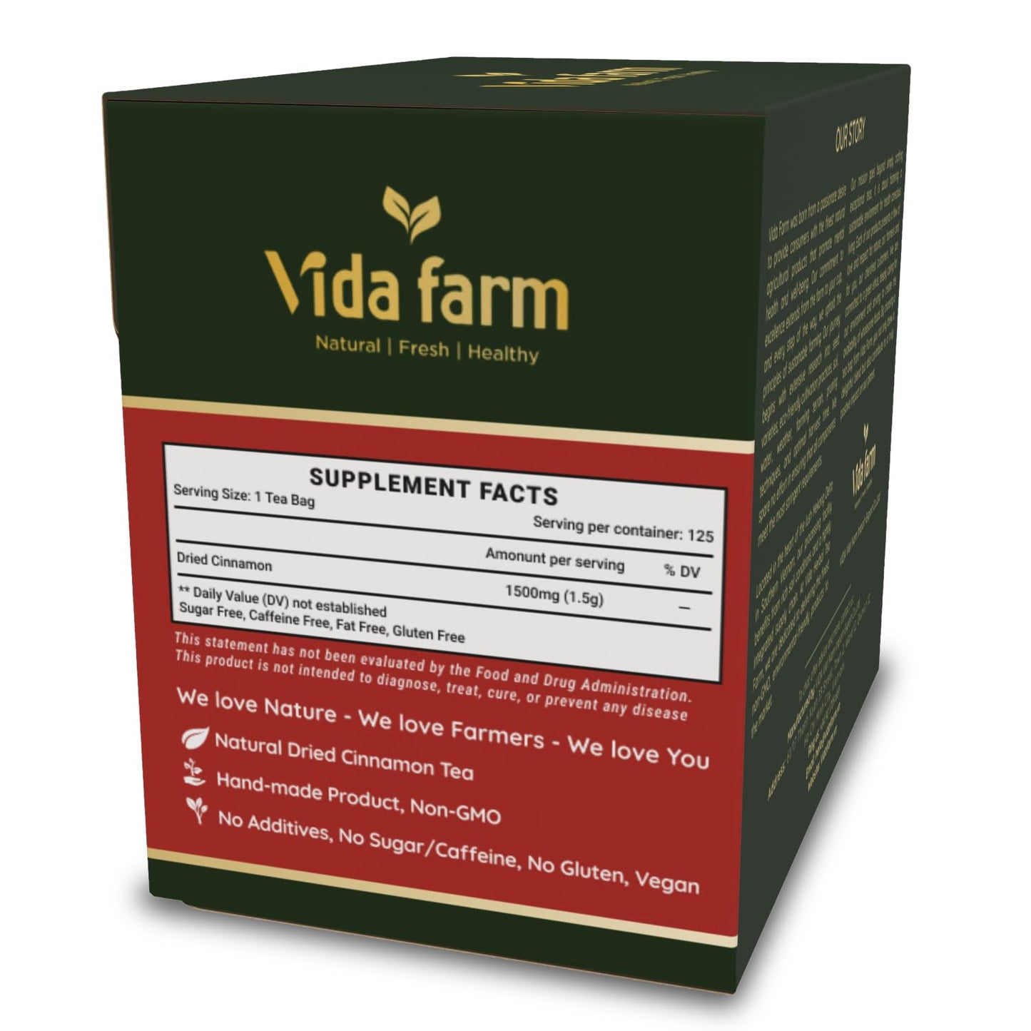 VIDA FARM Herbal Cinnamon Tea Bags, 100% Natural, Caffeine-Free, 125 Count, Dark Yellow