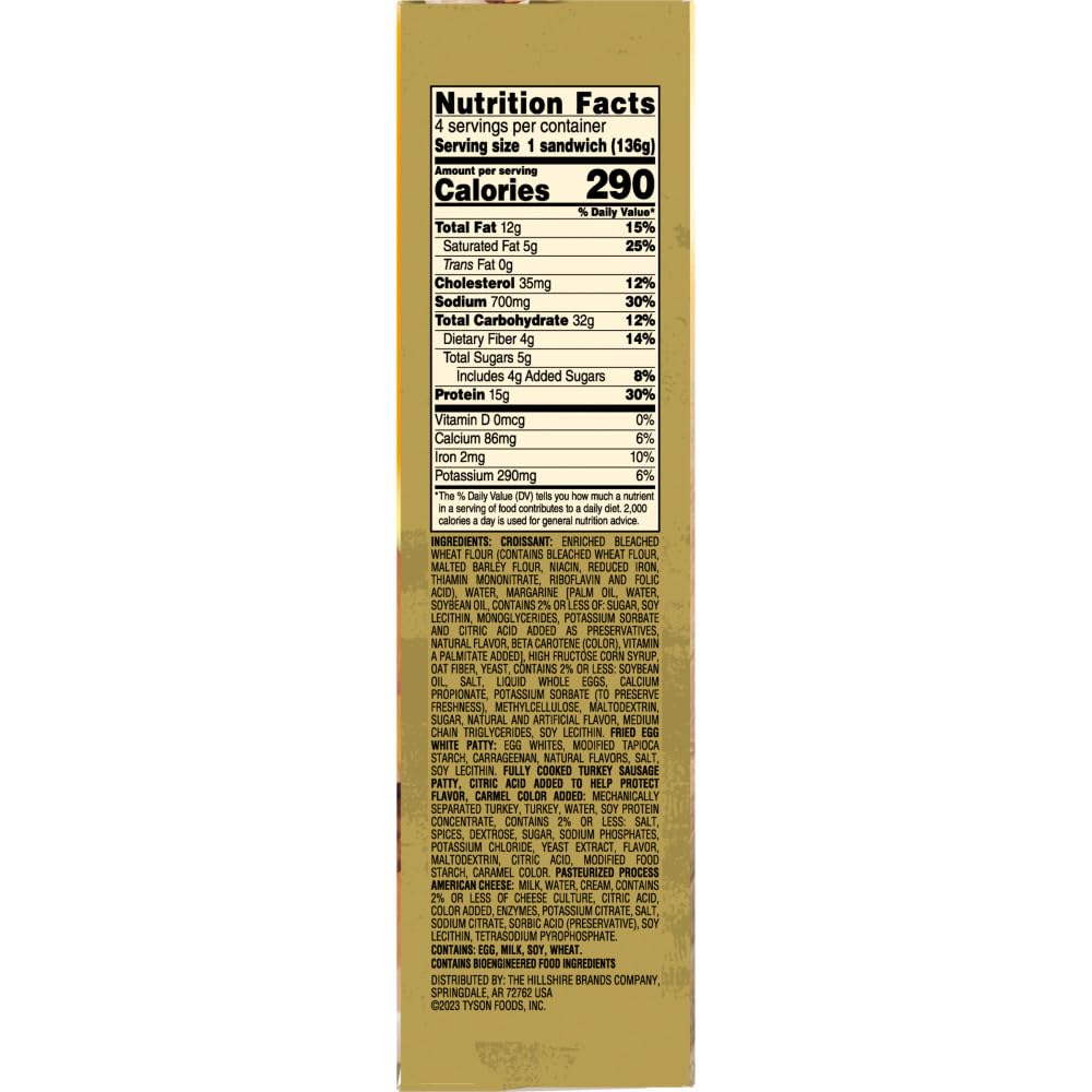 Jimmy Dean Delights Turkey Sausage, Egg White & Cheese Croissant Sandwiches, 4 Count (Frozen)
