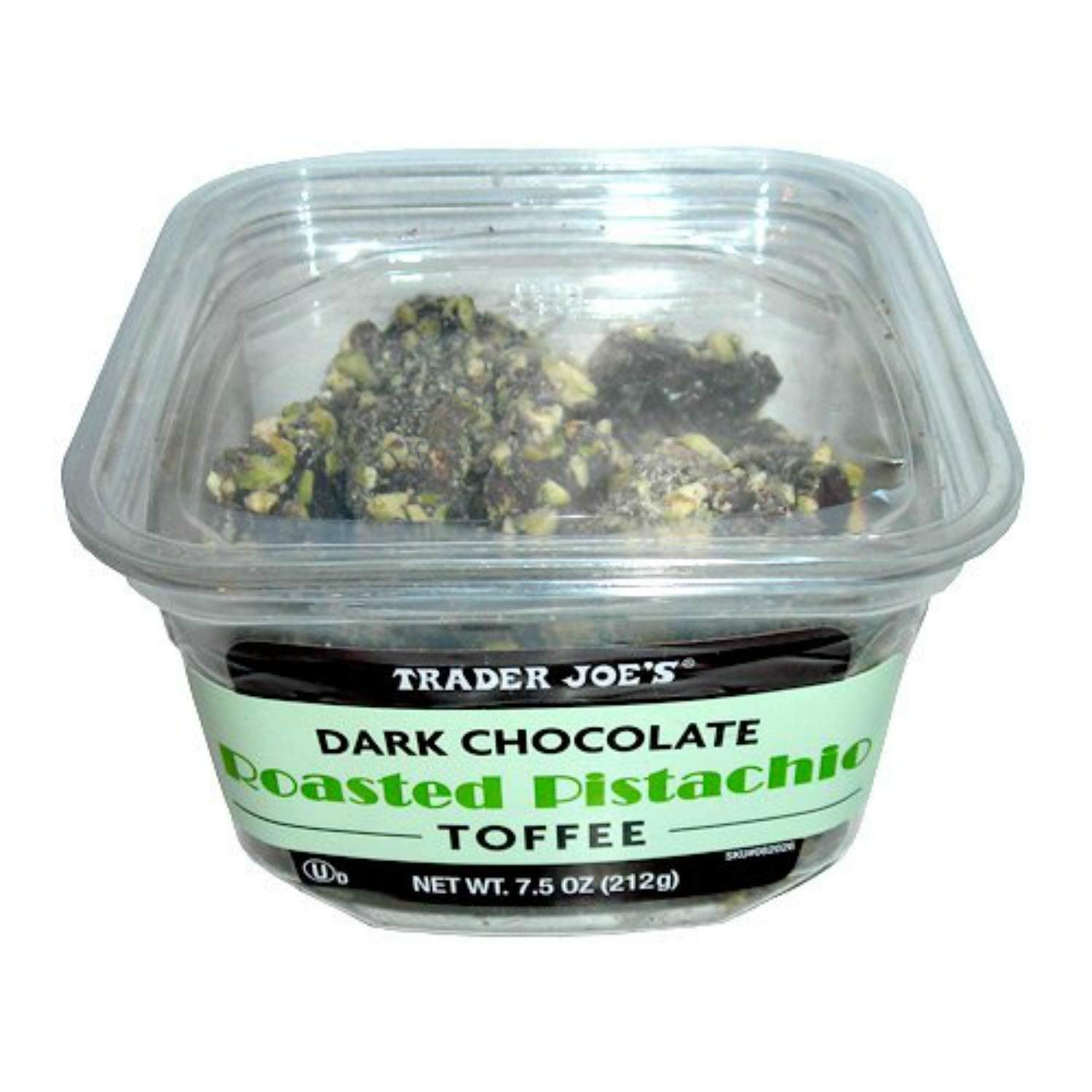 Trader Joes Dark Chocolate Roasted Pistachio Toffee, 7.5 oz.