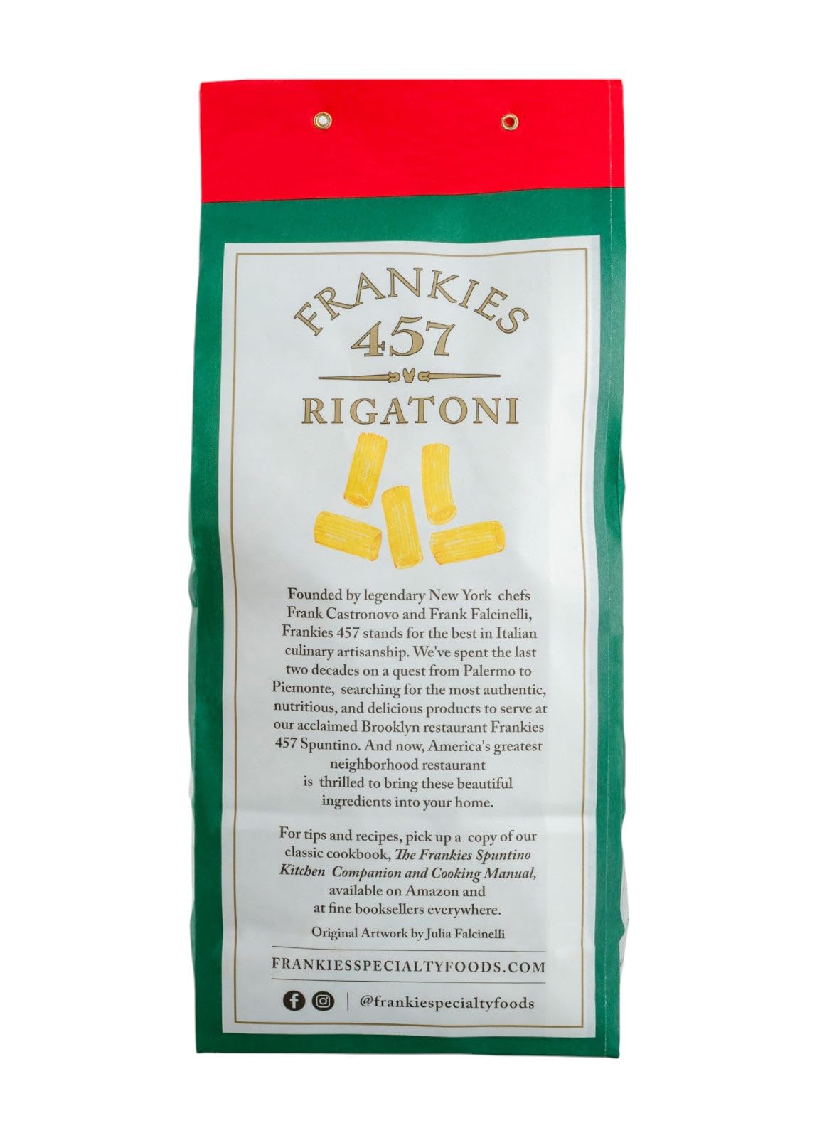 Frankies 457 Artisanal Rigatoni Pasta - Authentic Enhanced Italian Handcrafted Pasta - Imported From Italy - Non Gmo Verified - Usda Organic Certified - 16 Ounce (1 Lb)
