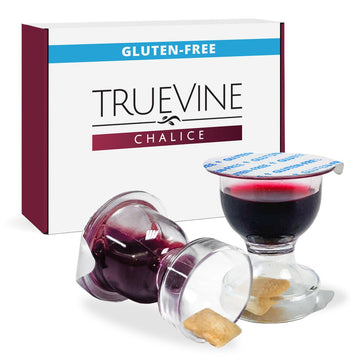 TrueVine Chalice Communion Cups and Wafer Set - Prefilled Cups with Gluten Free Unleavened Bread & Grape Juice - Carefully Packa