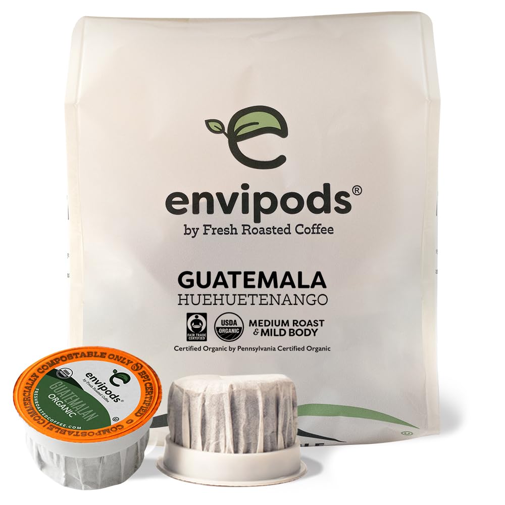 Fresh Roasted Coffee Organic Guatemala Envipods, Medium Roast, 12 Count Compatible with 1.0 & 2.0 K Cup Brewers