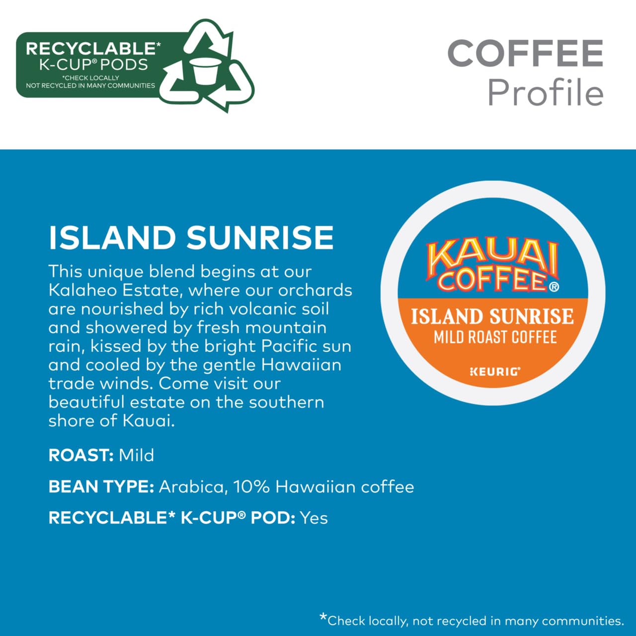 Kauai Coffee Island Sunrise Mild Roast K-Cup Pods, 10 Count (Pack of 4)