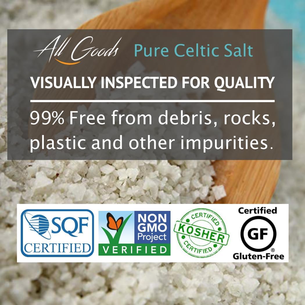 All Goods Organic Celtic Salt - 4 lb Coarse Jar, 82 Minerals, French Gray, Hand-Harvested, Les Gu  randais, Unrefined.